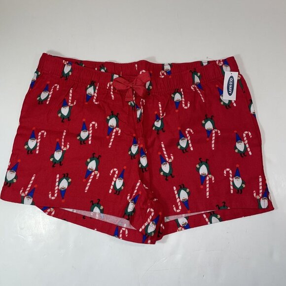 NWT Old Navy Flannel Boxer Pajama Shorts Sleep Lounge Red Elf Gnome Women XL - Picture 3 of 5
